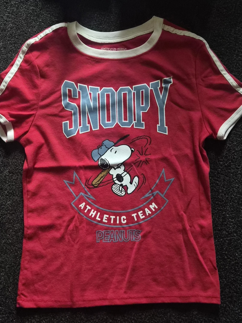Peanuts Red Snoopy Athletic Team Tee with White Trim